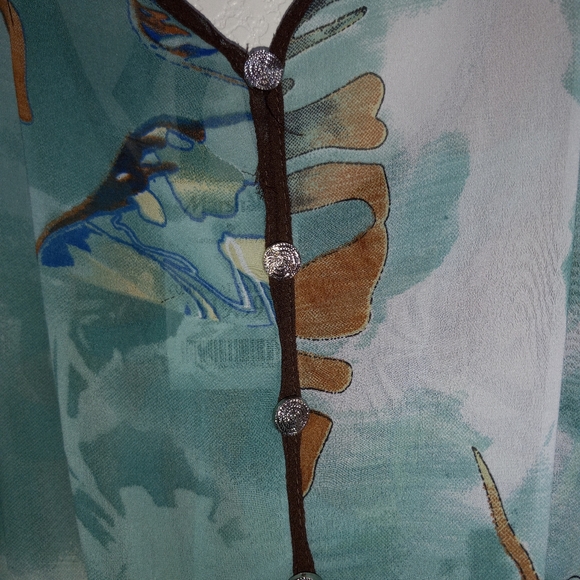 Fun and flirt summer dress M aqua multicolor/ Brown trim NWTS poly open back - Picture 7 of 9